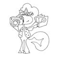 Cute fabulous unicorn with outlined for coloring book isolated on a white background. Unicorns photographer with a camera and phot